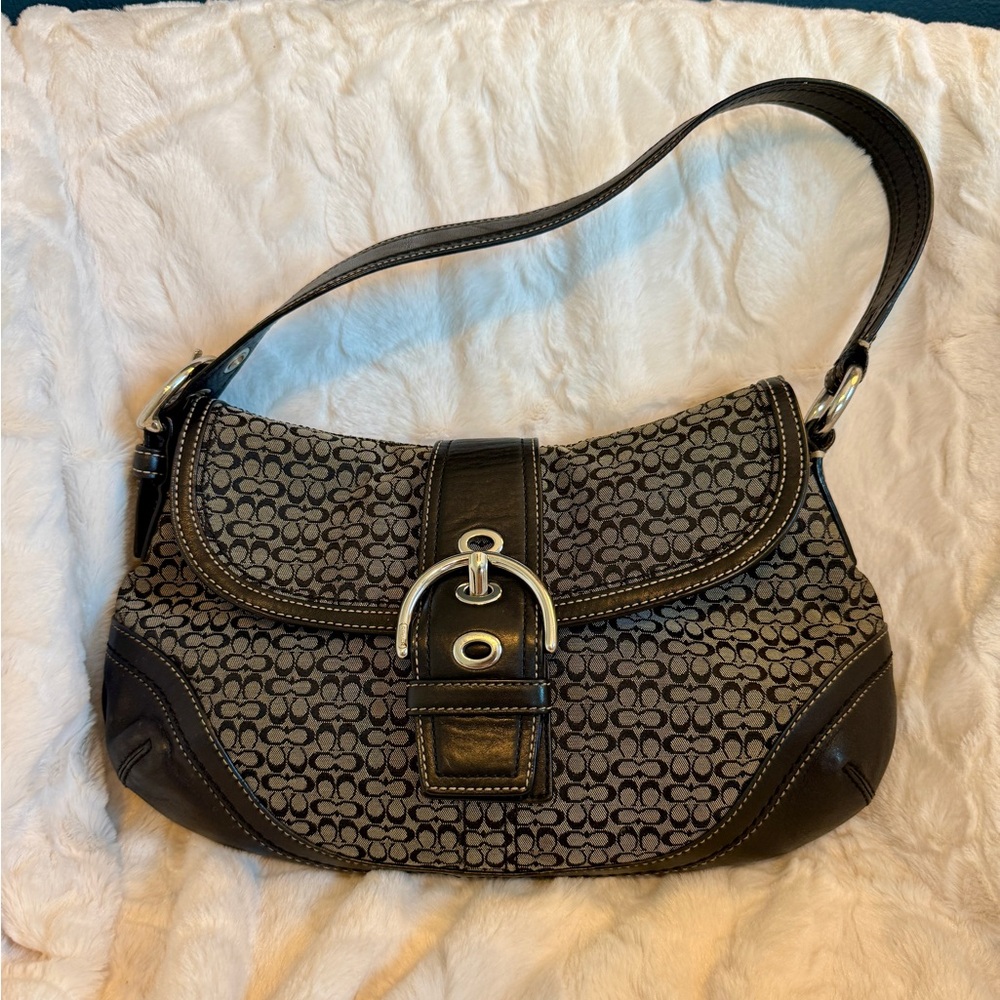 Y2K Coach Mini Signature Soho Flap Bag in grey/black, Larger Size